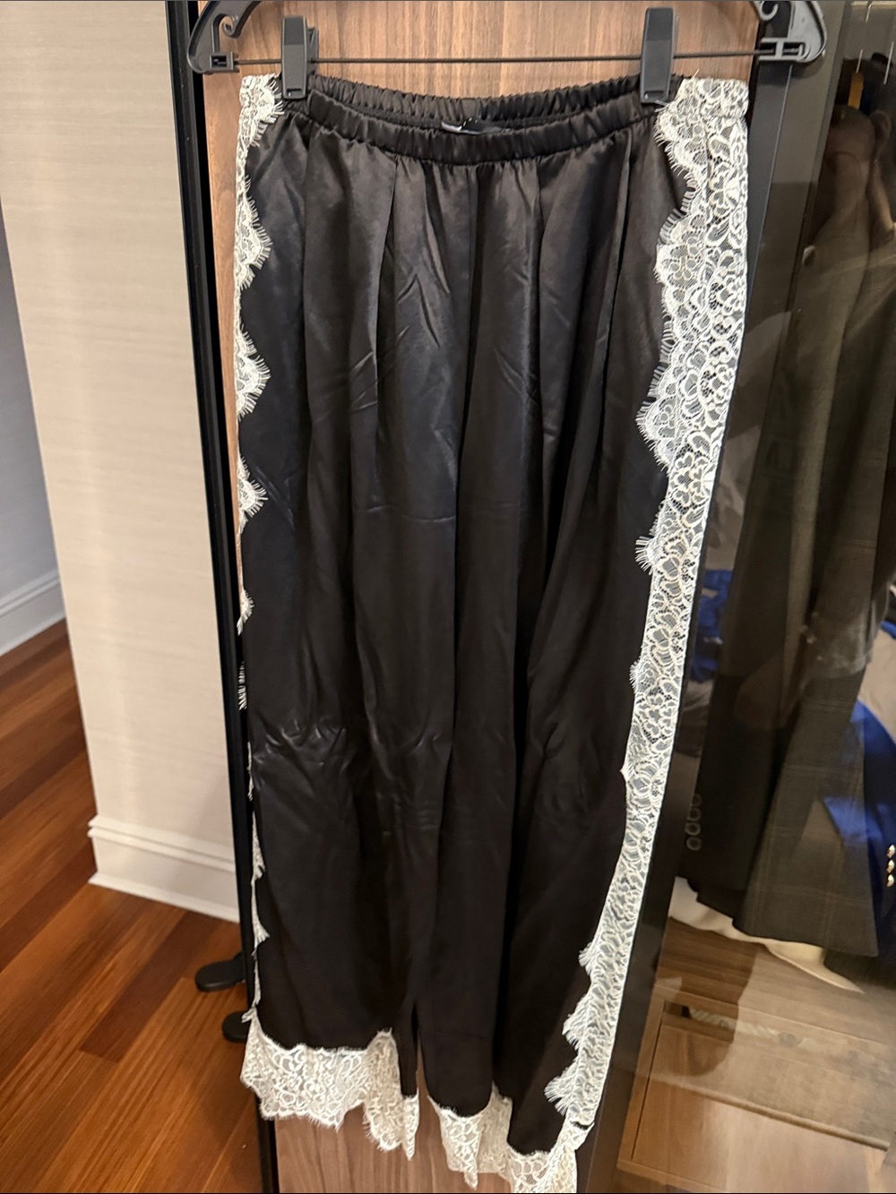 Black Lace-Trim Satin pants